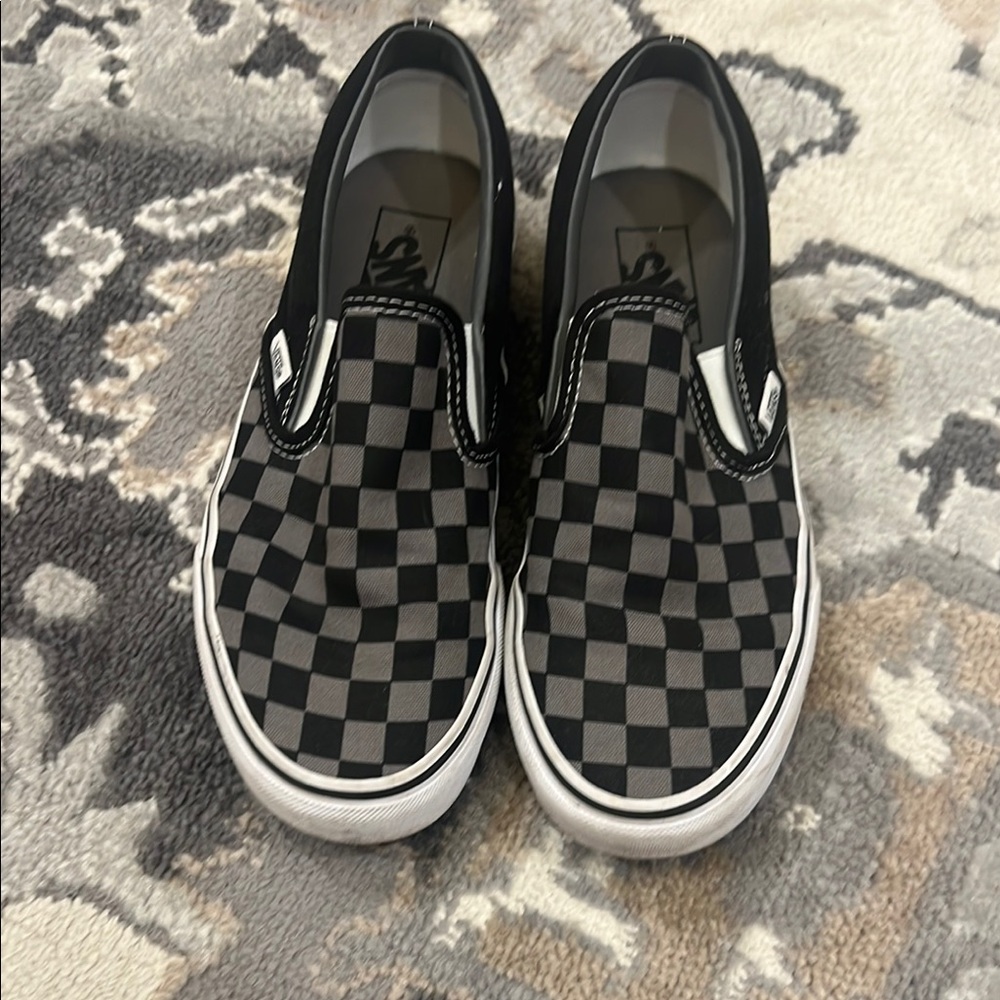 Vans Black and Gray Checkered Slip-On Shoes